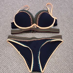 Navy blue stitching cutout bikini